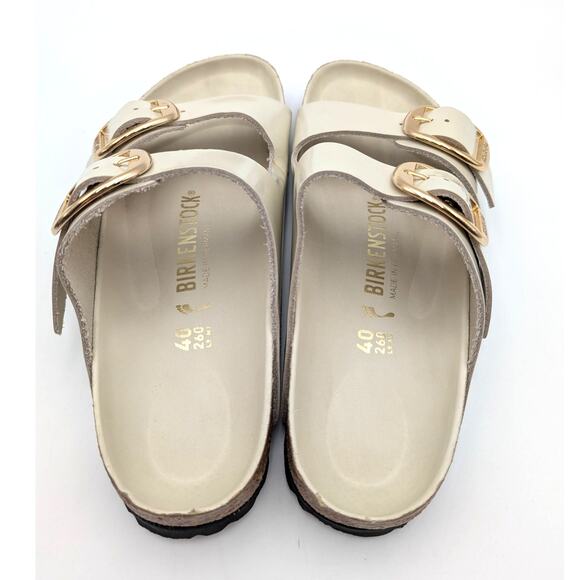 Birkenstock Arizona Big Buckle Leather Sandals High Shine Ecru Sz US W9/M7 EU40 - Picture 10 of 12